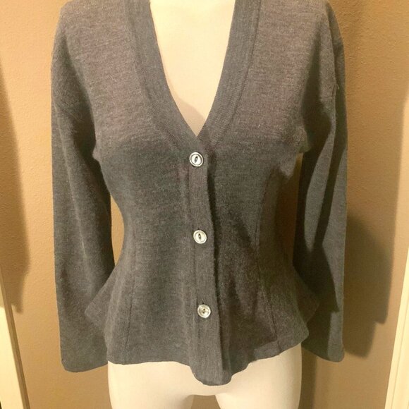 Vintage Sweater Nordstrom Brass Plum L Fitted Waist Luxe Gray V-Neck Cardigan - Picture 1 of 5